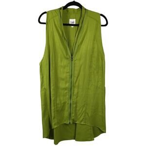 Luii Lagenlook Zip Tunic Top Green Sleeveless Pocket Vest High Low Hem Womens XL